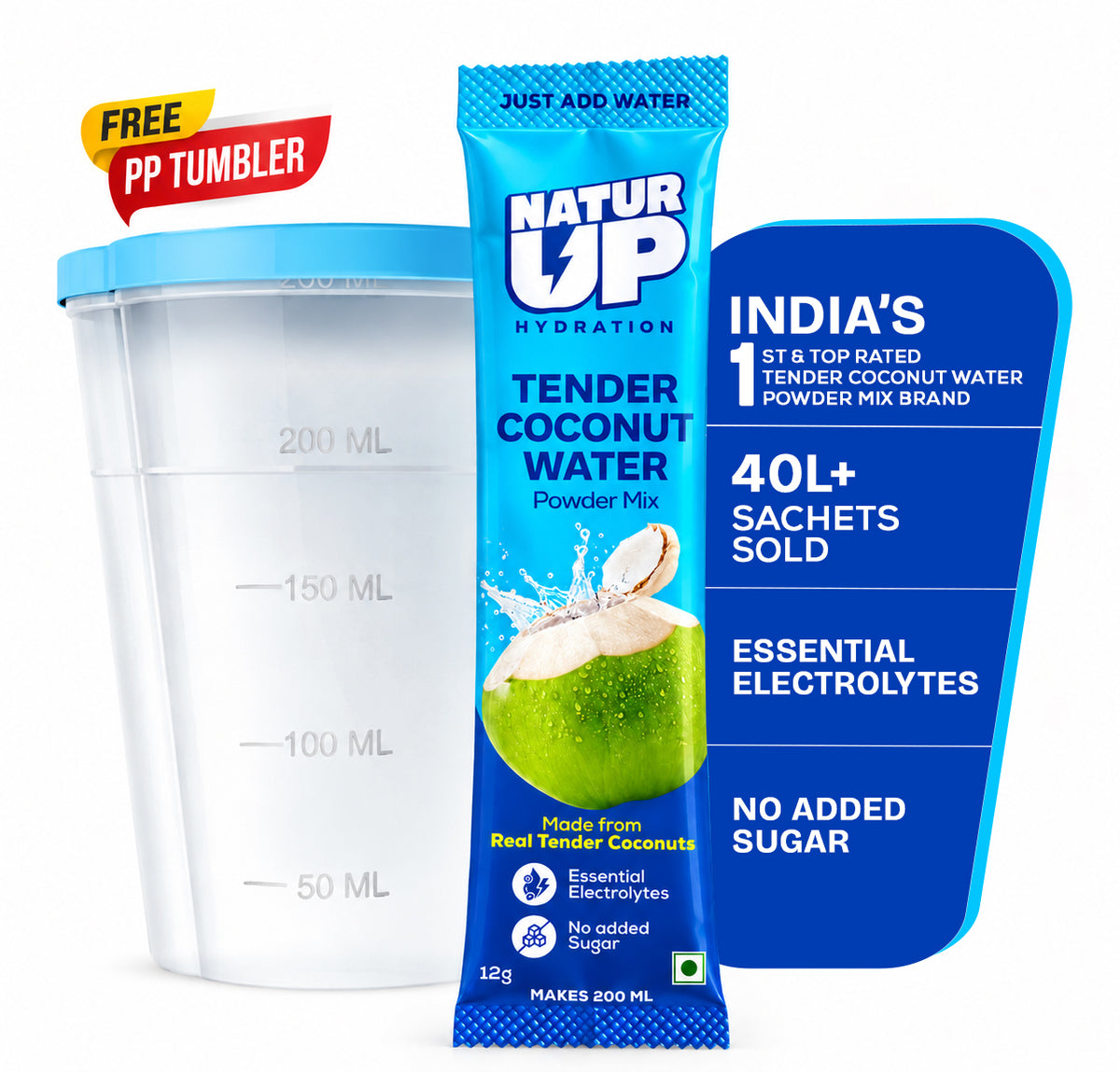 NATURUP Tender Coconut Water Powder Mix with Natural Electrolytes for Everyday Hydration (Buy 2 Get 1 Free)